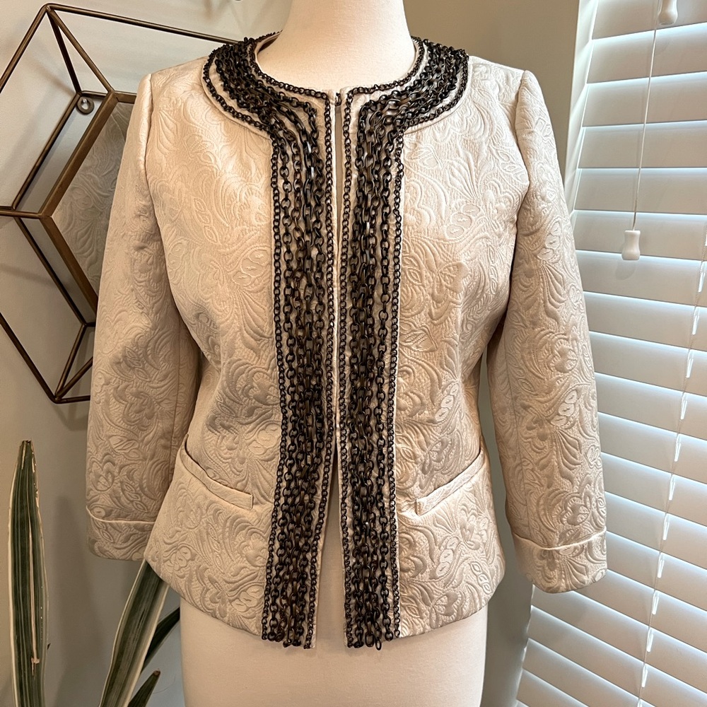 Boston Proper Brocade blazer with chain details